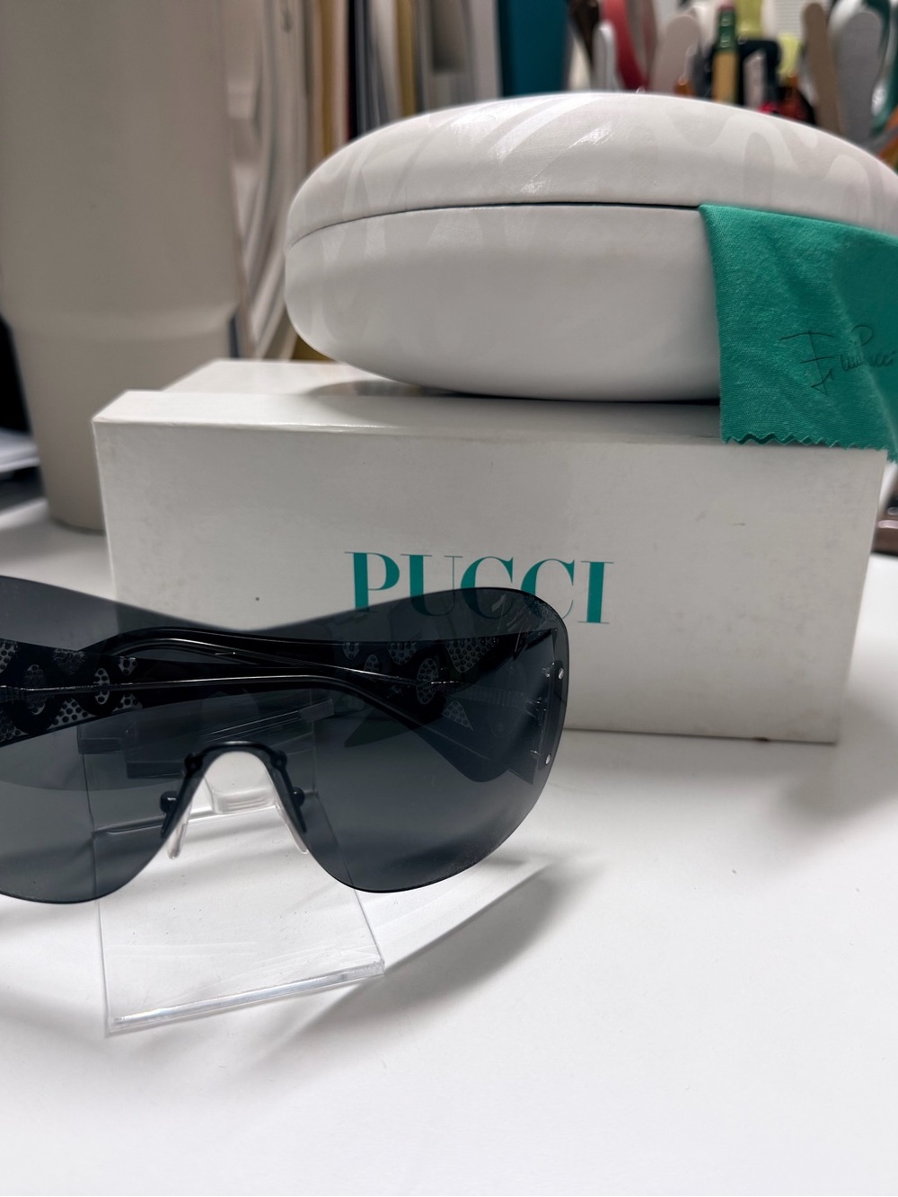 Emilio Pucci Black Shield Sunglasses with Logo Detail